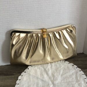 Vtg Admiral Gold Metallic Gathered Clutch Purse